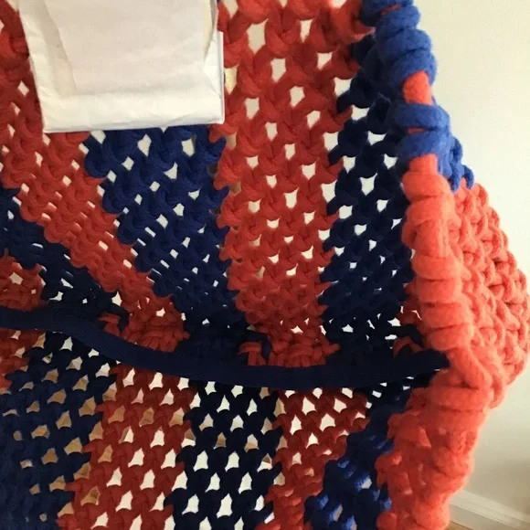 Clare V. Sandy Tote Cobalt & Bright Poppy Stripe NWT - Picture 7 of 15